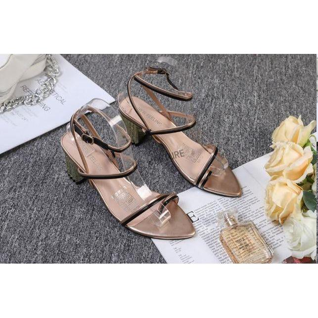Leather Ankle Wrap Block Heel Sandal