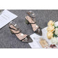 Leather Ankle Wrap Block Heel Sandal