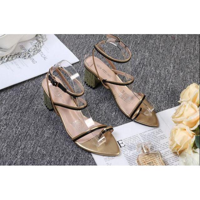 Leather Ankle Wrap Block Heel Sandal