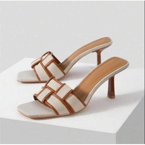 Textured Slip-On Sandals with Kitten Heels