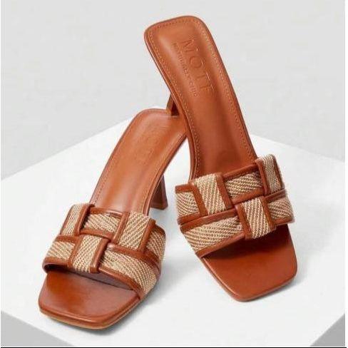 Textured Slip-On Sandals with Kitten Heels