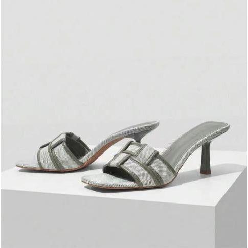 Textured Slip-On Sandals with Kitten Heels