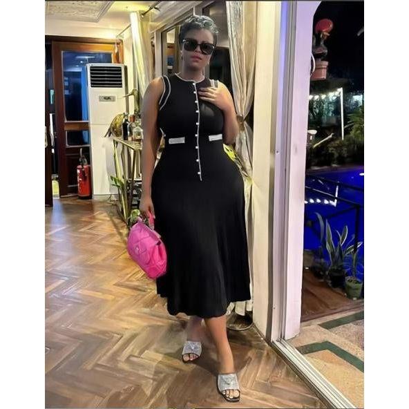 Pearls & Buttons Knit Bodycon Midi Dress