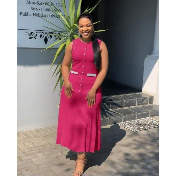 Pearls & Buttons Knit Bodycon Midi Dress