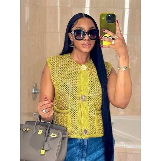 Chiquease New V-Neck Ribbed Knitted Cardigan Vest