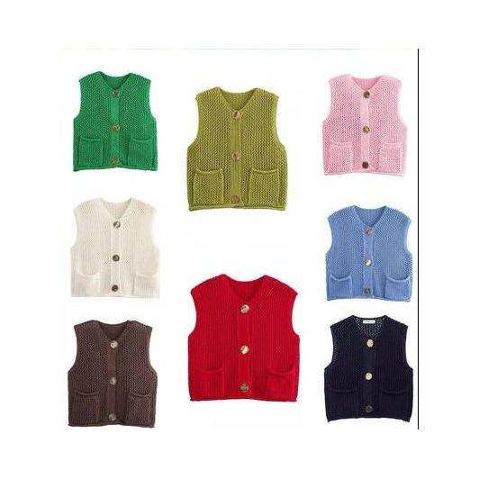 Chiquease New V-Neck Ribbed Knitted Cardigan Vest