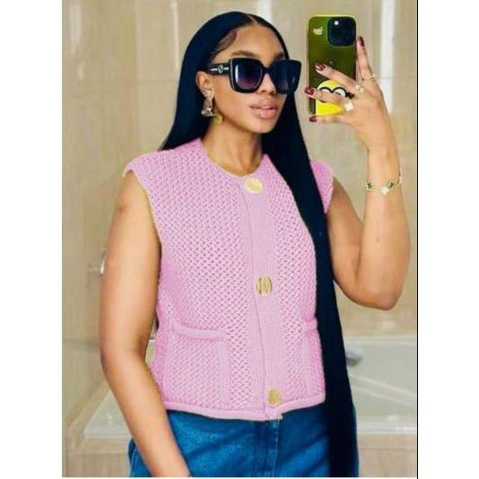 Chiquease New V-Neck Ribbed Knitted Cardigan Vest