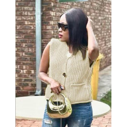 Chiquease New V-Neck Ribbed Knitted Cardigan Vest