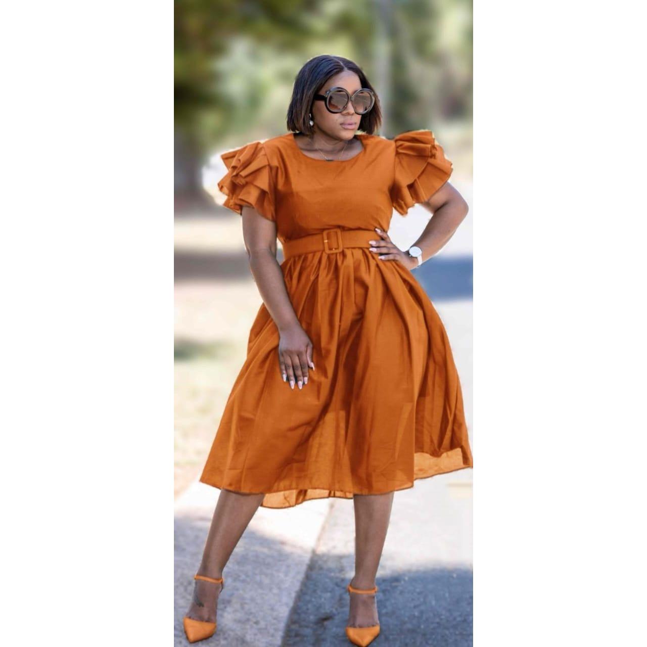 Ruffle Short Sleeves Midi Dress