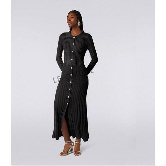 Ribbed Knit Button Front Sweater Dress