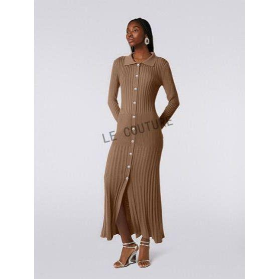 Ribbed Knit Button Front Sweater Dress