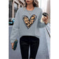 Round Neck Long Sleeve Heart Print Casual Sweatshirt