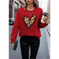 Round Neck Long Sleeve Heart Print Casual Sweatshirt