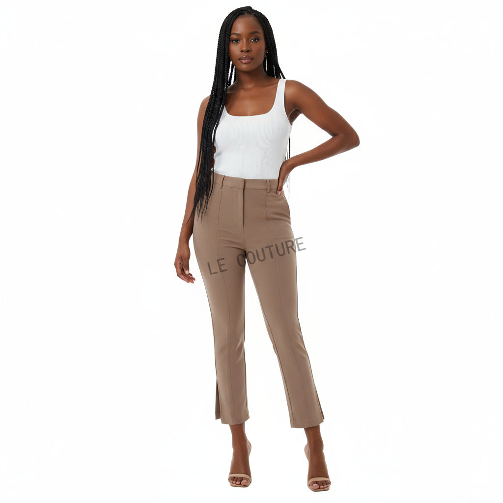 Elegant High Waist Cropped Work Pants