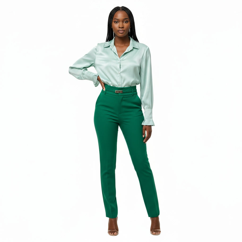 High Waist Straight Wool Pants