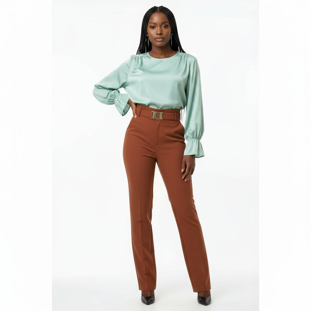 High Waist Straight Wool Pants