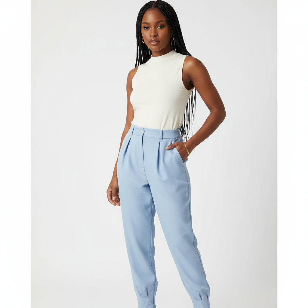 Solid Dual Pockets Cropped Carrot Pants