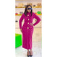 Big Bow Split Stand Collar Long Sleeve Midi Dress