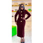 Big Bow Split Stand Collar Long Sleeve Midi Dress