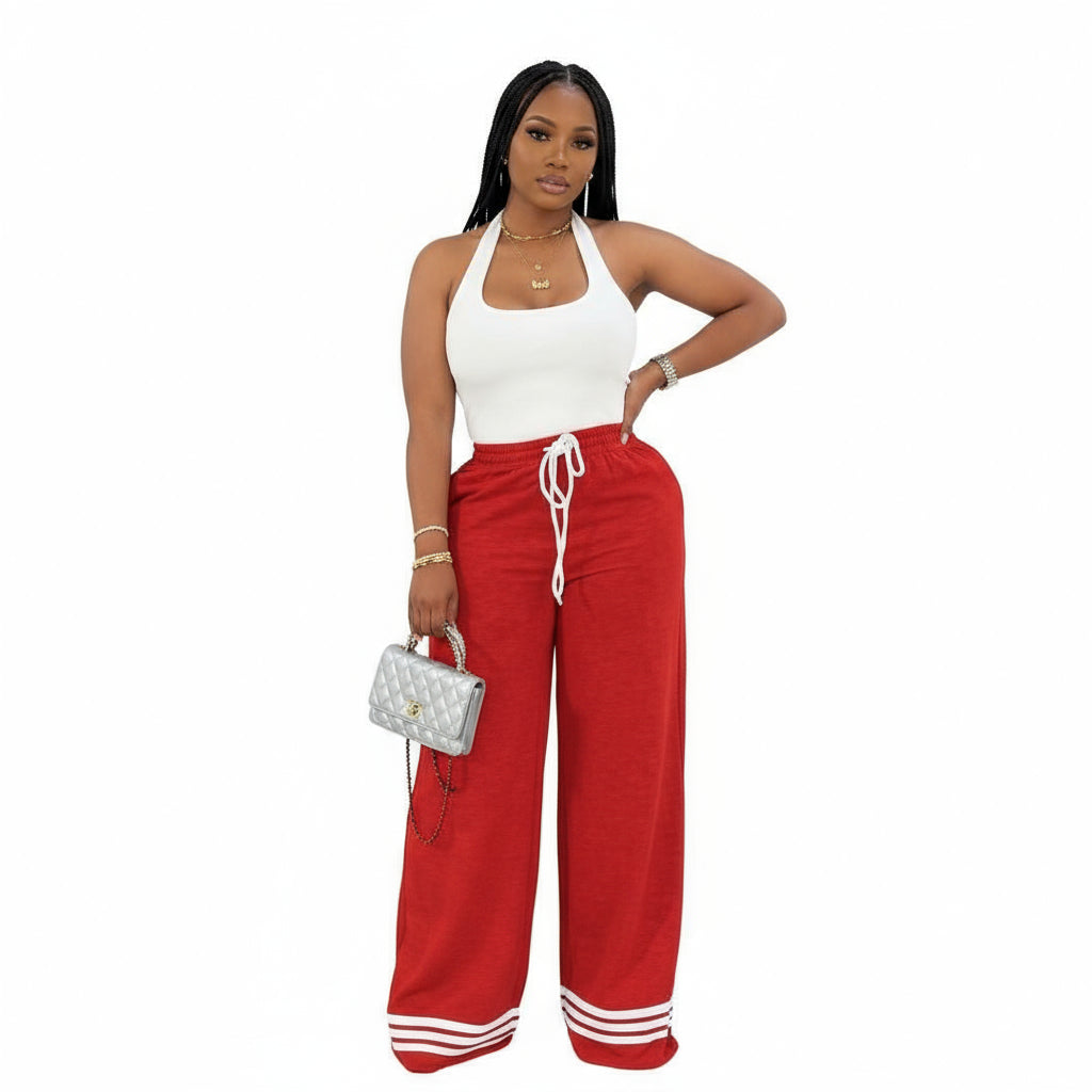 Solid Color Drawstring Tie Pants