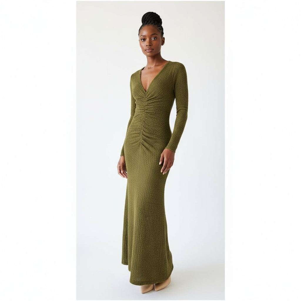Contrast Lace Cinching Waist A-Line Maxi Dress