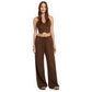 Front Button Sleeveless Top & Pocketed Long Pants Set