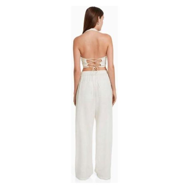 Front Button Sleeveless Top & Pocketed Long Pants Set