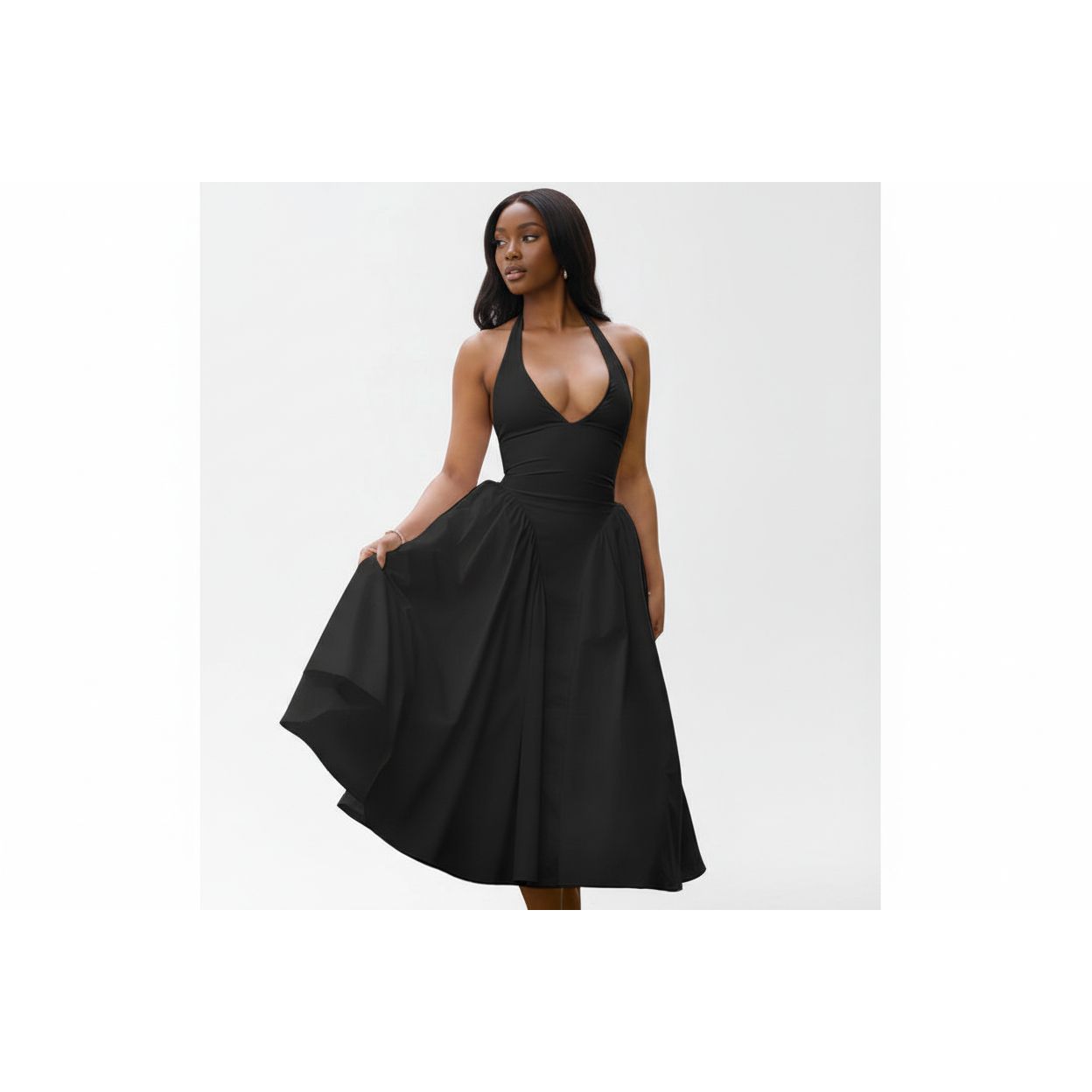 Halter Backless Pleated A-Line Maxi Dress