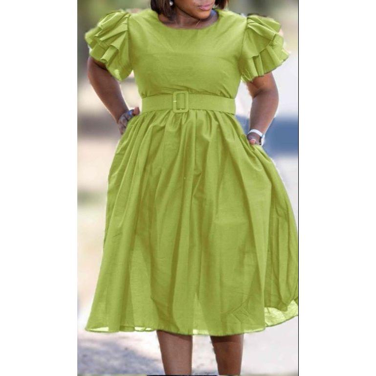 Ruffle Short Sleeves Midi Dress