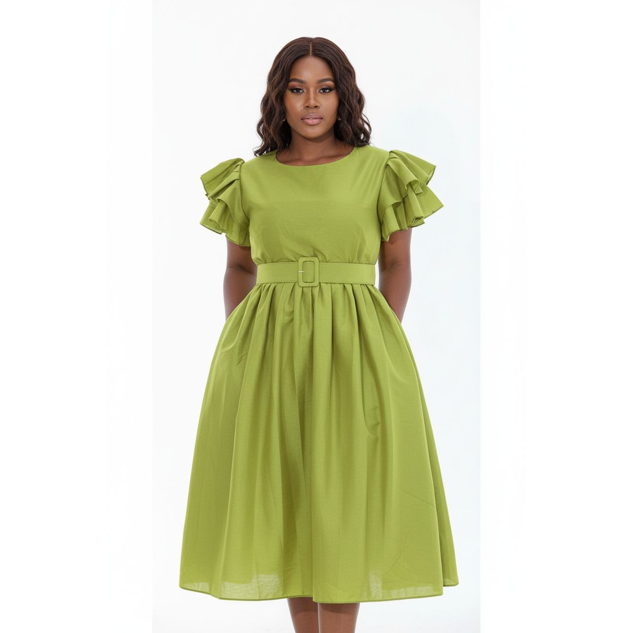 Ruffle Short Sleeves Midi Dress