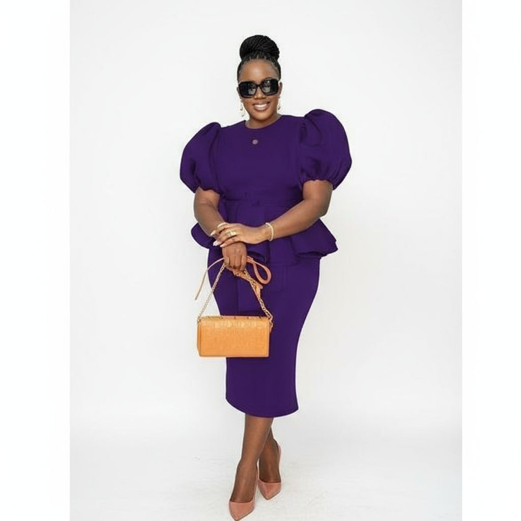 Ruffle Puffy Short Sleeves with Midi Skirt 2 Piece Set