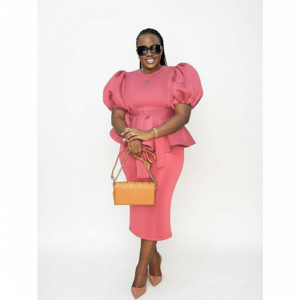 Ruffle Puffy Short Sleeves with Midi Skirt 2 Piece Set