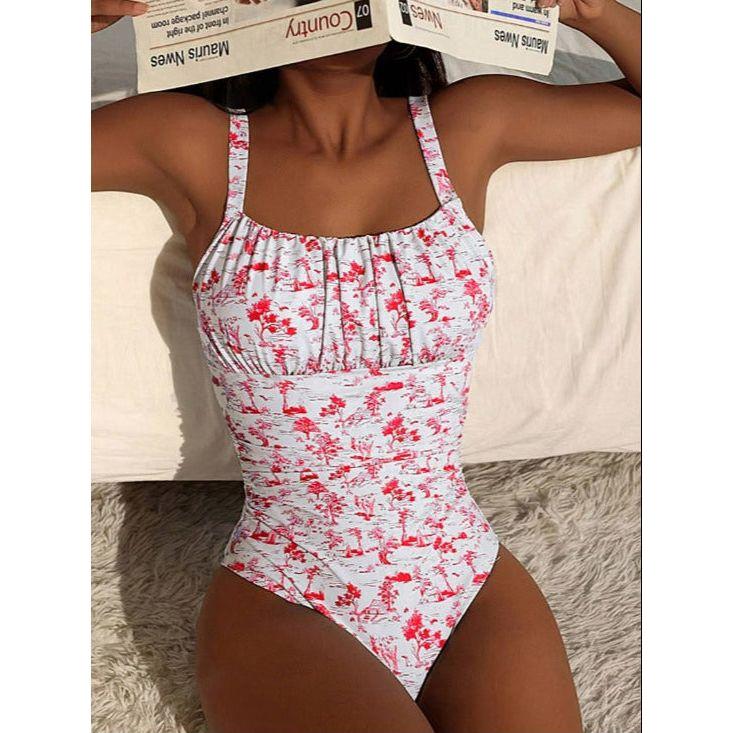 Coconut Tree Printed Strap Sexy Beach One Piece Swimsuit