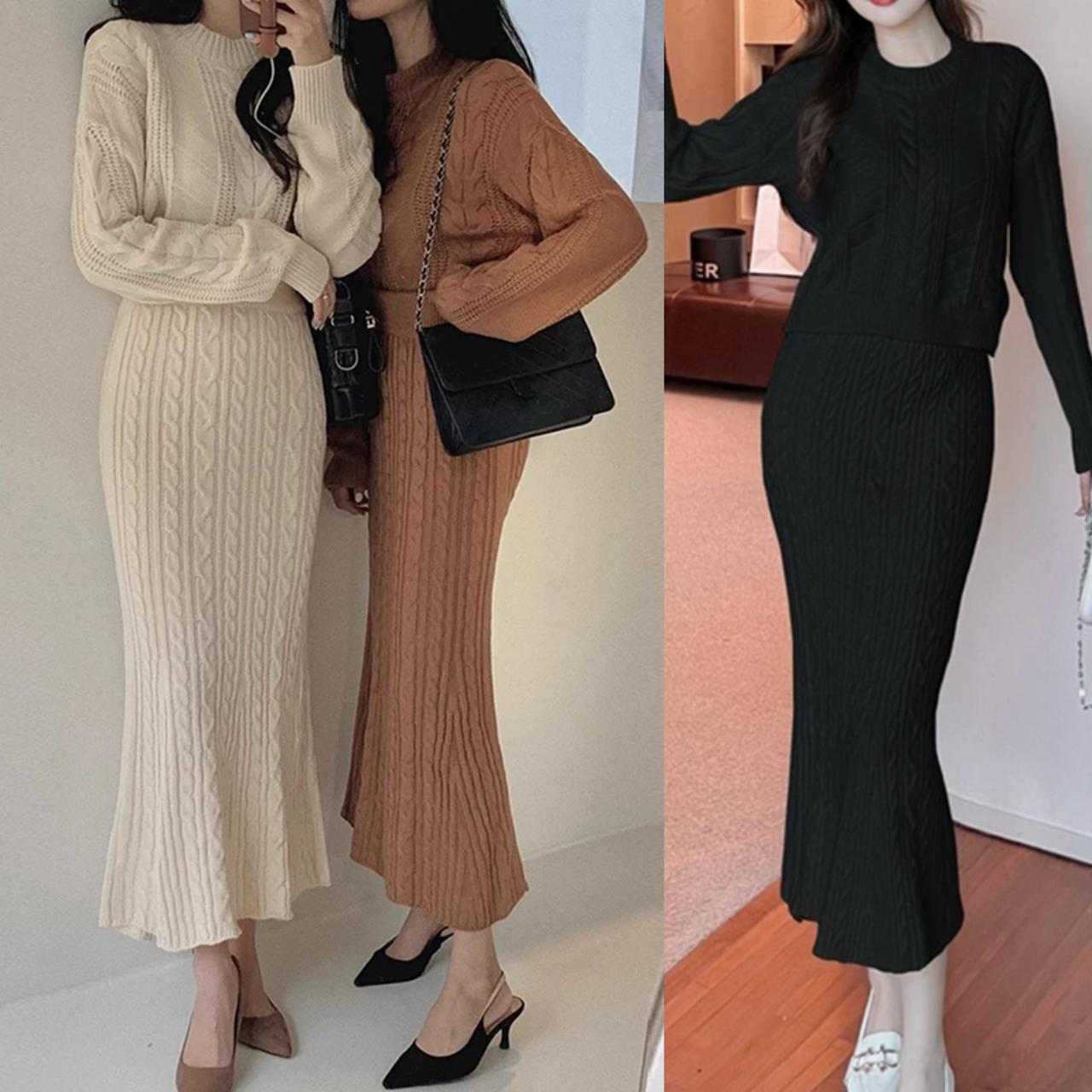 Knitted  Plain Print 2 pieces set