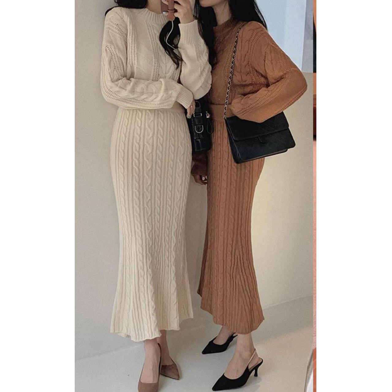 Knitted  Plain Print 2 pieces set