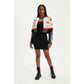 Leather Graphic Colourblock Crop Jacket.