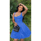 Solid Color Pleated Casual Spaghetti Strap Mini Dress