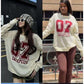 V-Neck Numbers Print Pullover Sweater