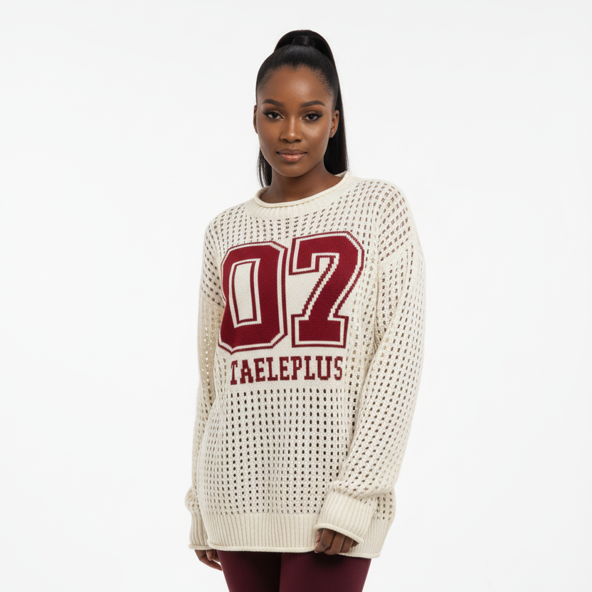 V-Neck Numbers Print Pullover Sweater