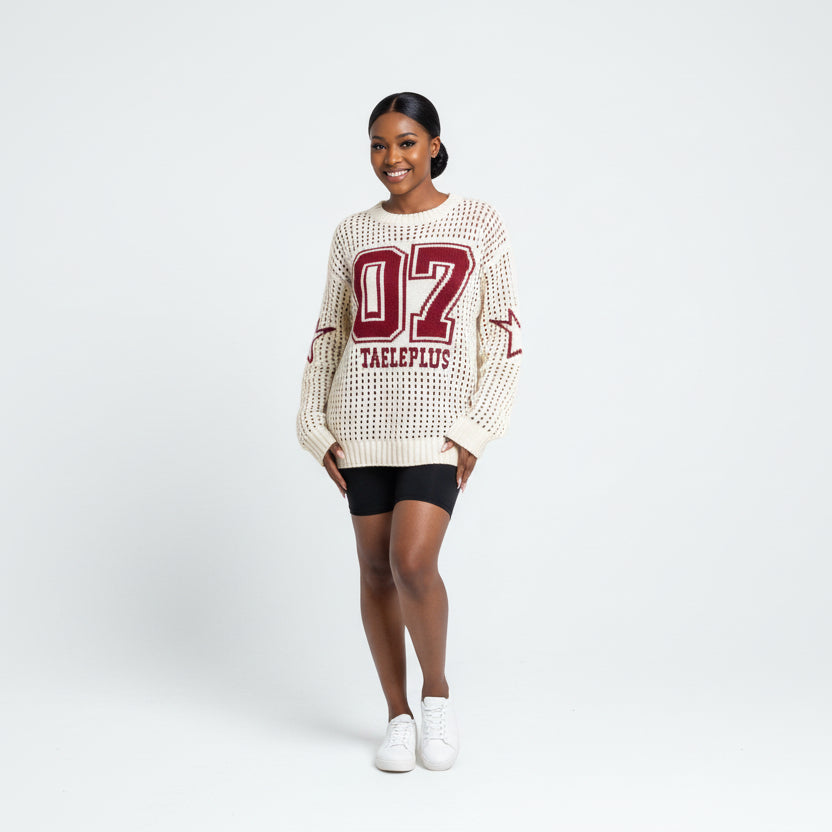 V-Neck Numbers Print Pullover Sweater