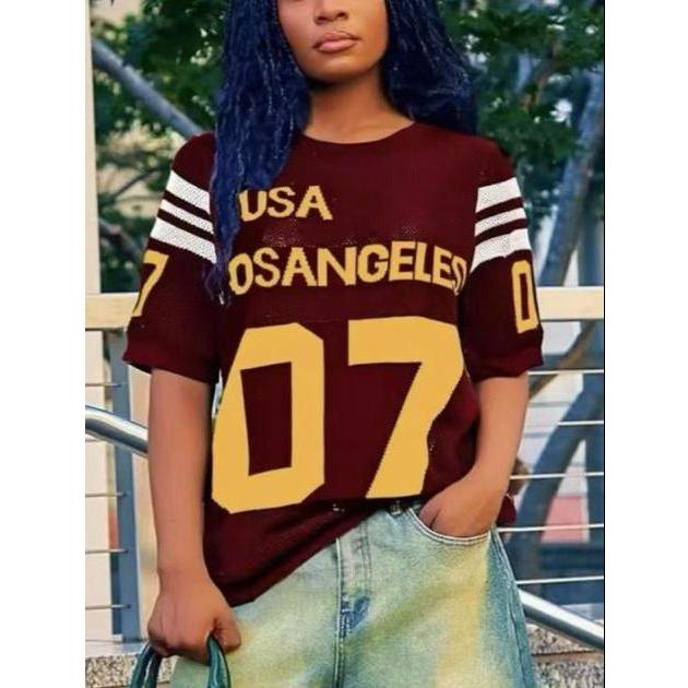 Number Print Drop Shoulder Sports Tee