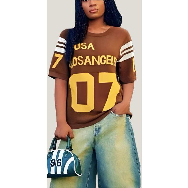 Number Print Drop Shoulder Sports Tee