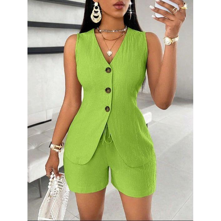 Button Front Vest Blazer & Shorts