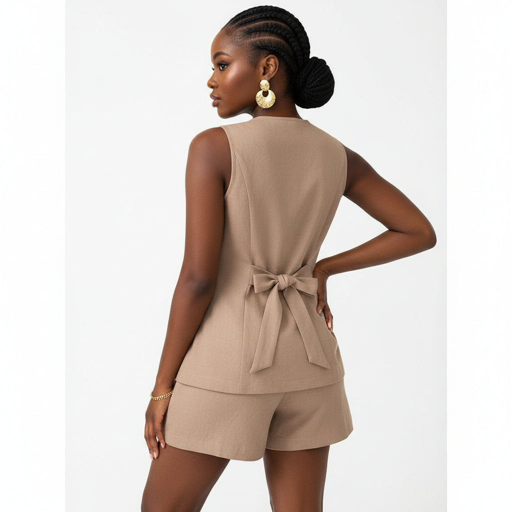 Button Front Vest Blazer & Shorts