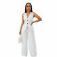 V-Neck Waist Tied Back Vest & Straight Leg Pants Suit