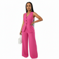 V-Neck Waist Tied Back Vest & Straight Leg Pants Suit