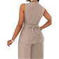 V-Neck Waist Tied Back Vest & Straight Leg Pants Suit
