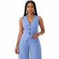 V-Neck Waist Tied Back Vest & Straight Leg Pants Suit