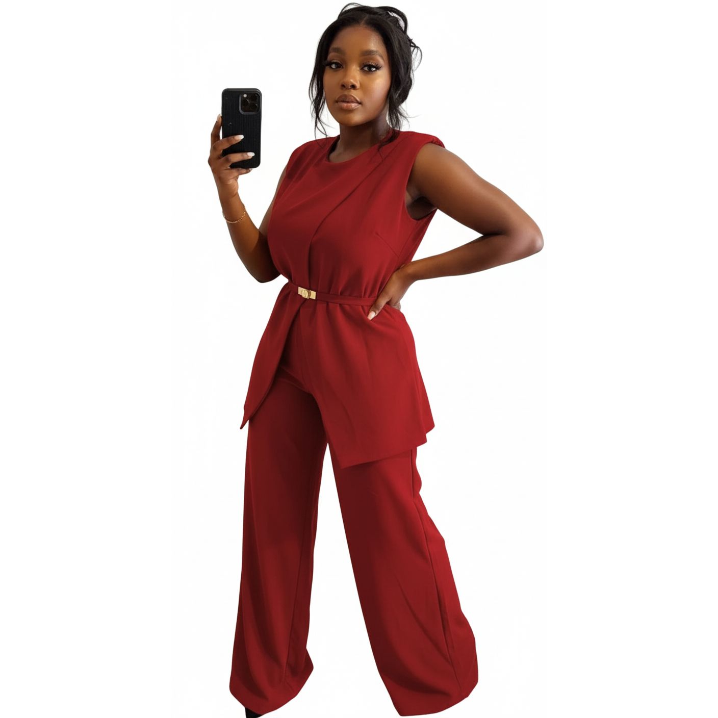 Sexy Sleeveless Top and Long Pants Two Piece Set.