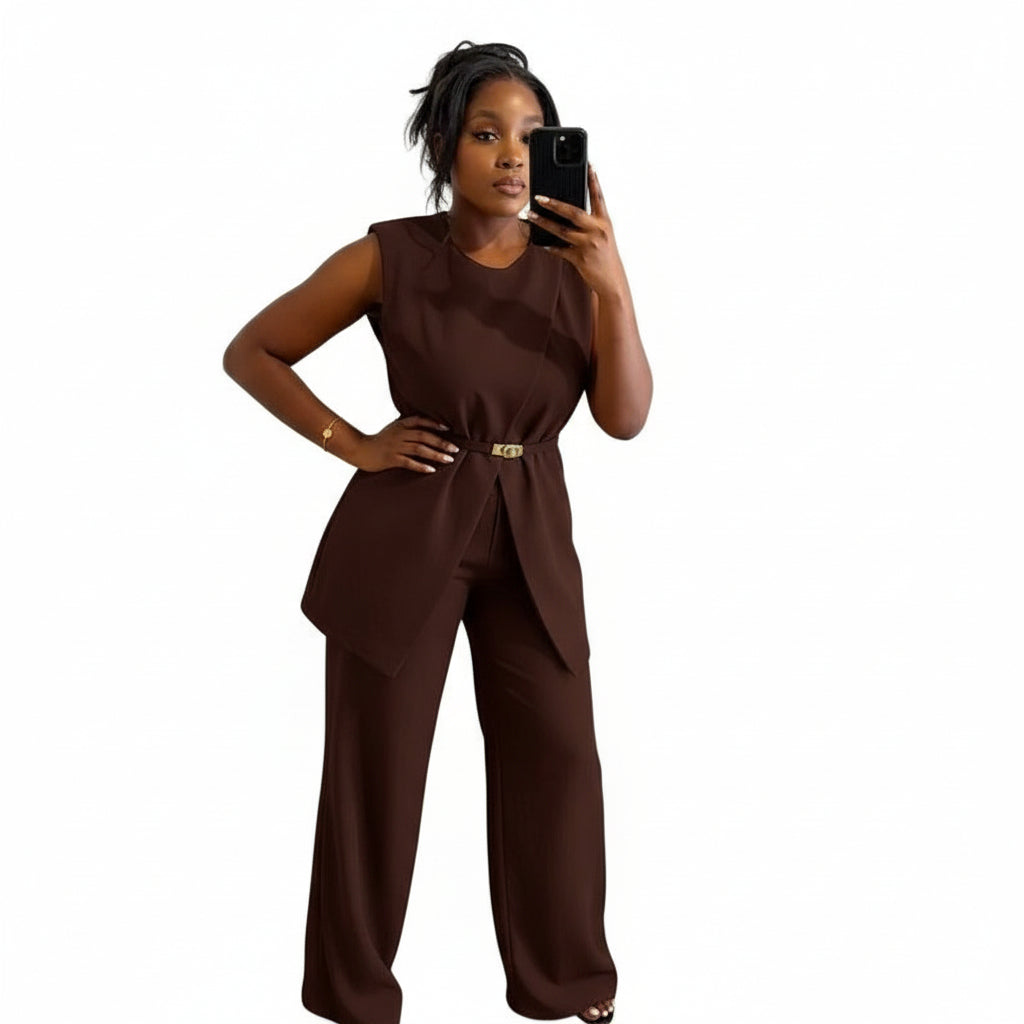 Sexy Sleeveless Top and Long Pants Two Piece Set.